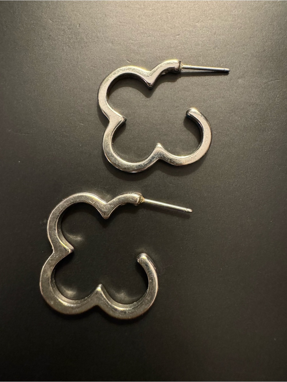 Silver Tone Clover Quatrefoil Open Hoop Earrings - 1” Minimalist